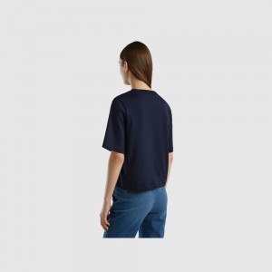 Camiseta Benetton 100% cotton boxy fit Mujer Azules Oscuro | GEQCJI581