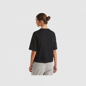 Camiseta Benetton 100% cotton boxy fit Mujer Negros | DNGJPY146