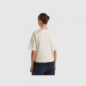Camiseta Benetton 100% cotton boxy fit Mujer Beige | DIANLP015
