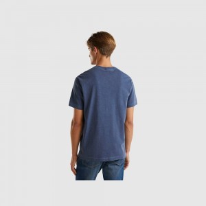 Camiseta Benetton 100% cotton print Hombre Azules Oscuro | UDFKCH245