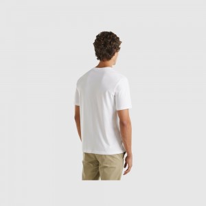 Camiseta Benetton 100% organic cotton basic Hombre Blancos | ERQKDZ281