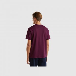 Camiseta Benetton 100% organic cotton basic Hombre Morados | GRWFNU307