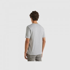 Camiseta Benetton 100% organic cotton basic Hombre Grises Claro | XWCKZR532