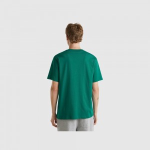 Camiseta Benetton 100% organic cotton basic Hombre Verdes Oscuro | VKLSFP769