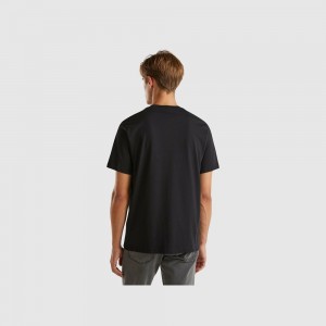Camiseta Benetton 100% organic cotton basic Hombre Negros | OGFSZC860