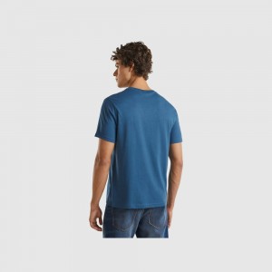 Camiseta Benetton 100% organic cotton basic Hombre Azules | ZIBQPO468