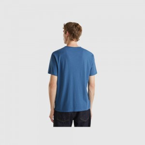 Camiseta Benetton Air force slub cotton Hombre Azules | OXWDBG670