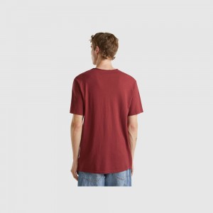 Camiseta Benetton Burgundy slub cotton Hombre Vino | QAROCE823