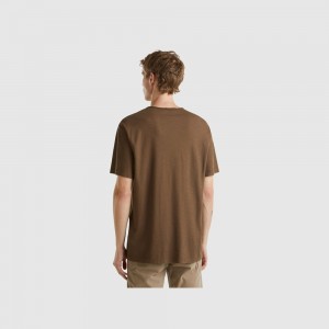 Camiseta Benetton Coffee slub cotton Hombre Marrom | FLEPRA013