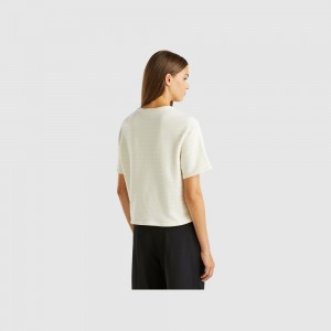 Camiseta Benetton Crew neck pockets Mujer Blancos | AQFTMX839