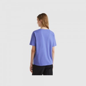 Camiseta Benetton Crew neck slub cotton Mujer Blancos | GPDQSC253