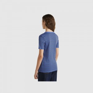 Camiseta Benetton Crew neck striped Mujer Blancos | HCDXZR453