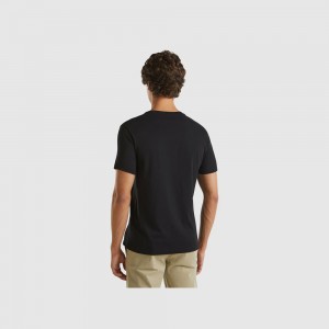 Camiseta Benetton Hombre Negros | GHIBUV584