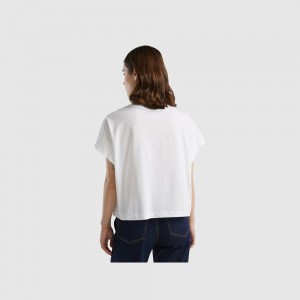 Camiseta Benetton Kimono sleeve Mujer Blancos | BLNPTU751