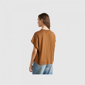 Camiseta Benetton Kimono sleeve Mujer Marrom | YXBCLS623