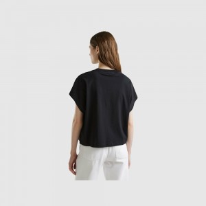 Camiseta Benetton Kimono sleeve Mujer Negros | CUJYOR521