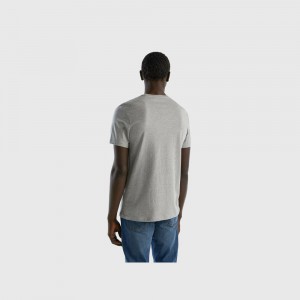 Camiseta Benetton Mélange Hombre Grises Claro | TLNSZO089
