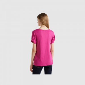 Camiseta Benetton Modal blend Mujer Blancos | UWPQYV204