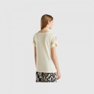 Camiseta Benetton Modal blend Mujer Blancos | NSUJLF489