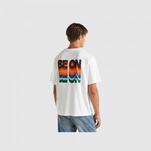 Camiseta Benetton Oversized fit pure cotton Hombre Blancos | QWRTNO986