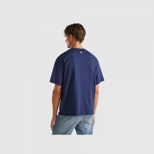 Camiseta Benetton Oversized fit pure cotton Hombre Azules Oscuro | XOHDLJ019
