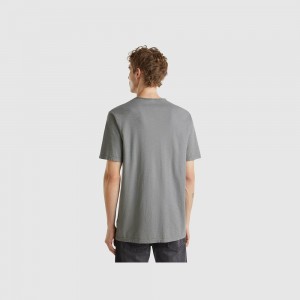 Camiseta Benetton V-neck 100% cotton Hombre Grises Oscuro | GKFCNA381