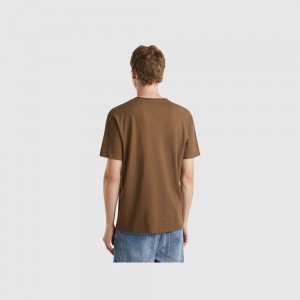 Camiseta Benetton V-neck 100% cotton Hombre Marrom | NAOIUP690