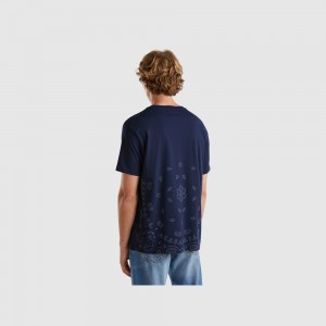 Camiseta Benetton bandana print Hombre Azules Oscuro | XAZVUE103