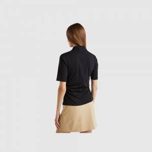 Camiseta Benetton funnel neck in organic cotton Mujer Negros | DTVYCJ978