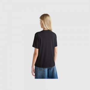 Camiseta Benetton jewel effect applique Mujer Negros | TLFOYH897