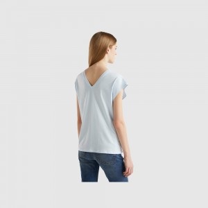 Camiseta Benetton kimono sleeves Mujer Azules | OPLMNQ954