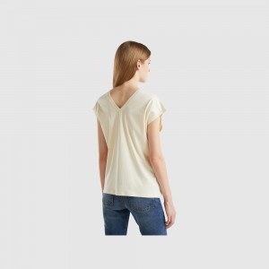 Camiseta Benetton kimono sleeves Mujer Blancos | ILMAVO317
