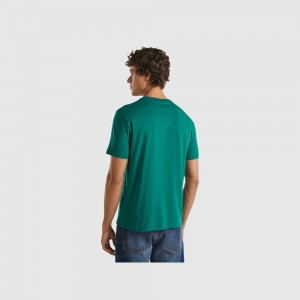 Camiseta Benetton organic cotton orange logo Hombre Verdes Oscuro | CINPWT890