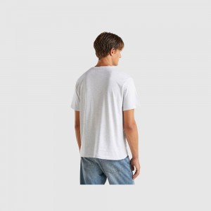 Camiseta Benetton organic cotton with embroidered logo Hombre Grises Claro | HTXZRV594