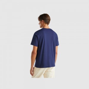 Camiseta Benetton organic cotton with embroidered logo Hombre Azules Oscuro | UBWIMN154