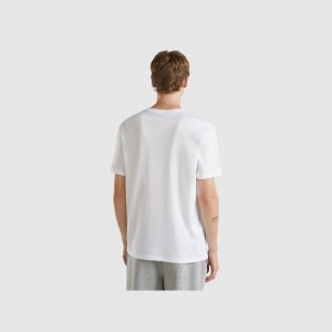 Camiseta Benetton organic cotton with logo Hombre Blancos | ZGNCSX731