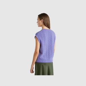 Chaleco Benetton Boxy fit cable knit and perforations Mujer Morados | GPJIUT187