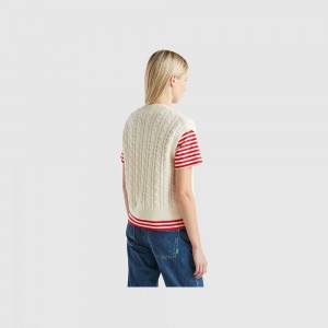 Chaleco Benetton Boxy fit cable knit and perforations Mujer Blancos | YFNRLU741