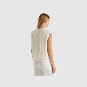 Chaleco Benetton Cable knit Mujer Blancos | AUCMJV145