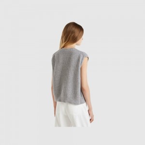 Chaleco Benetton Cable knit Mujer Grises Claro | JKIVEC504