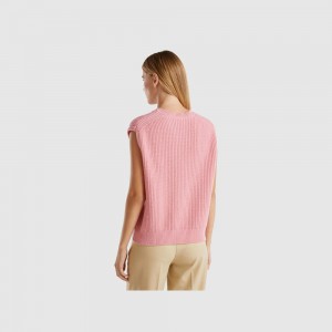 Chaleco Benetton Cable knit Mujer Rosas | FSWECZ178