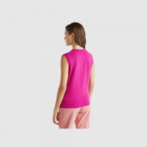 Chaleco Benetton Cyclamen pure Merino wool Mujer Blancos | ZSYHUJ672