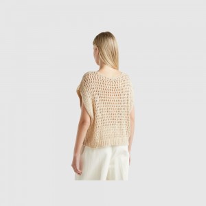 Chaleco Benetton Mesh lurex Mujer Beige | JQPRST783