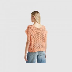 Chaleco Benetton Mesh lurex Mujer Coral | LFJXKU590