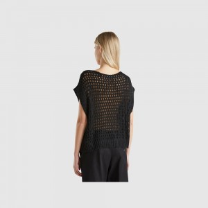 Chaleco Benetton Mesh lurex Mujer Negros | YJVUIQ137