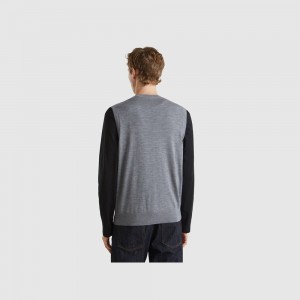 Chaleco Benetton pure Merino wool Hombre Grises Oscuro | ZGDKIS935