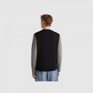 Chaleco Benetton pure Merino wool Hombre Negros | NBZFLP765