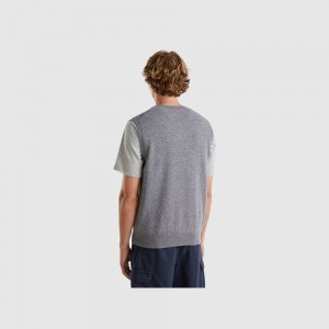 Chaleco Benetton pure Merino wool Hombre Grises Oscuro | FJHXSB703