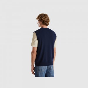 Chaleco Benetton pure Merino wool Hombre Azules Oscuro | DJHTMX629