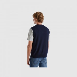 Chaleco Benetton pure Merino wool Hombre Azules Oscuro | CBRSJP324